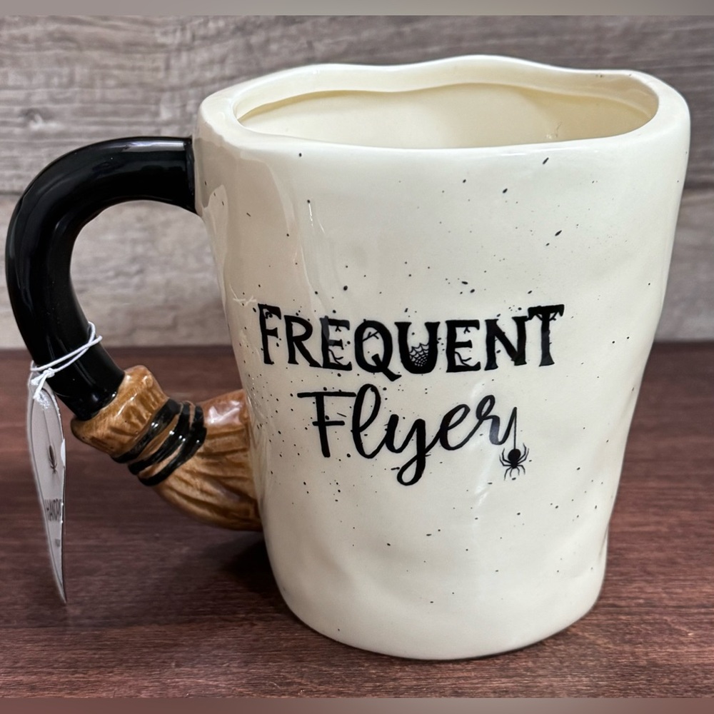 Super Cute 🥰 Hand Painted Witch 🧙♀️ Broom 🧹 FREQUENT FLYER Mug - NEW